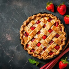 the concept of national strawberry rhubarb pie day, copy space 