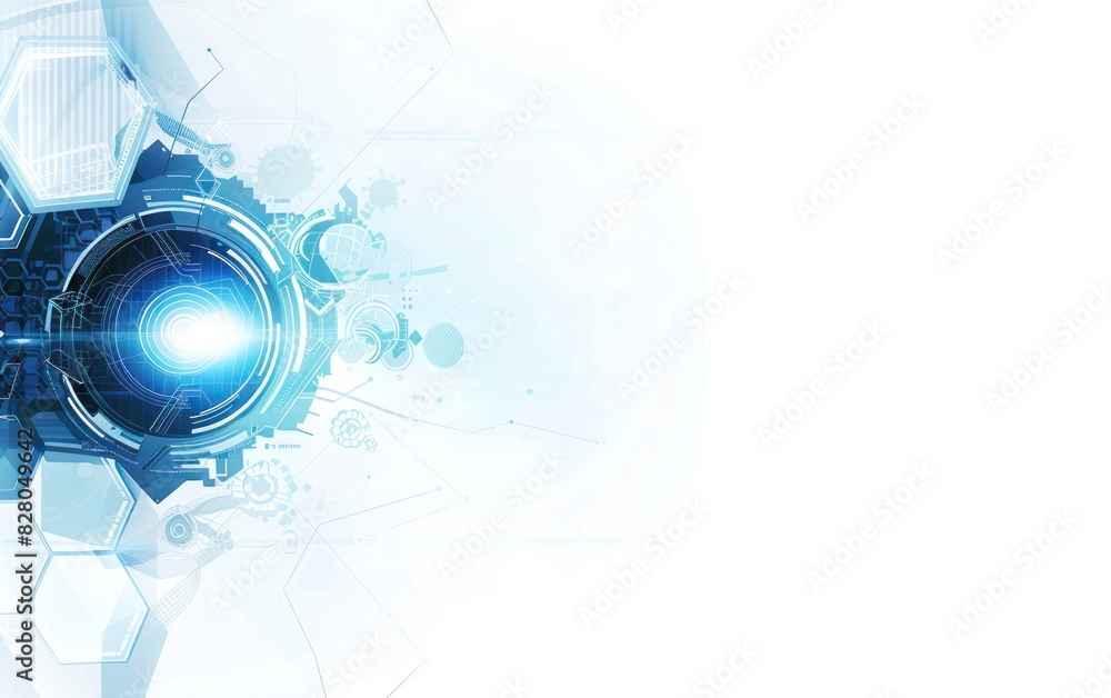 Poster abstract light blue background with blurred white gradient and digital data technology elements