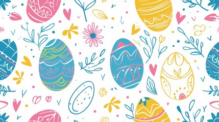 Vector illustration seamless background pattern of Easter eggs with various pattern designs.
