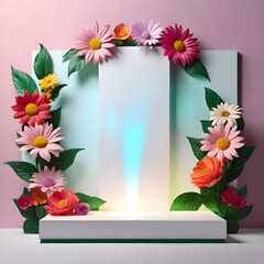 Flower frame and blank background for placing products or word