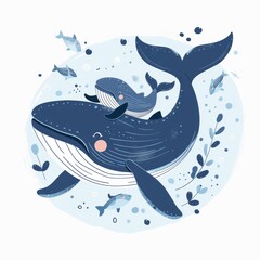 Obraz premium Whale. Flat vector illustration of cute animal. Baby nursery art.