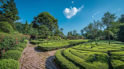 tea garden with bright blue sky