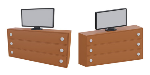 3d tv stand, interior 3d set, transparent background