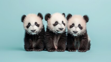 Baby panda over light blue background