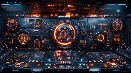 Obraz premium An abstract background for technology showing a high tech interface with a dynamic composition and lots of lights. 