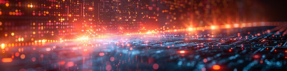 Obraz premium An abstract background for technology showing a high tech interface with a dynamic composition and lots of lights. 