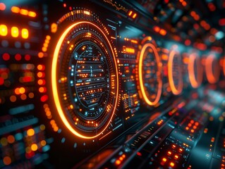 Obraz premium An abstract background for technology showing a high tech interface with a dynamic composition and lots of lights. 