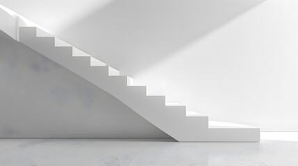 Fototapeta premium A white wall with a simple staircase leading up to the right, creating an abstract and minimalist composition.