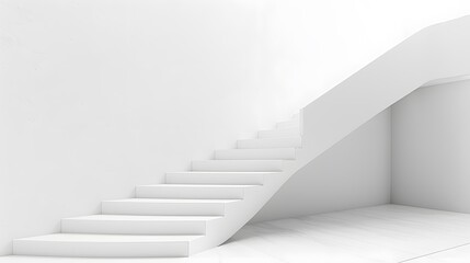 A white wall with a simple staircase leading up to the right, creating an abstract and minimalist composition.