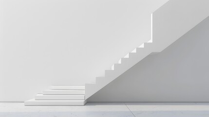 A white wall with a simple staircase leading up to the right, creating an abstract and minimalist composition.