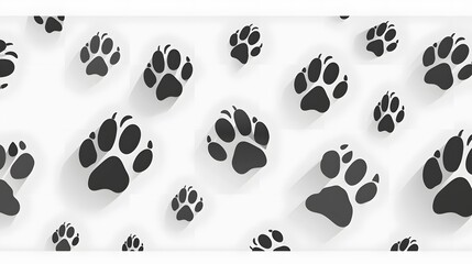 Fototapeta premium Black dog paw prints seamless pattern on white background vector illustration, flat design, vector art, flat style, simple shapes.