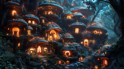 illustration of a hidden underground city populated by dwarves gnomes and other fantastical creatures with intricate tunnels glowing mushrooms and secret passages leading to hidden treasures