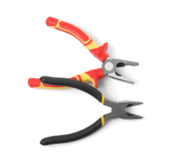 Different pliers isolated on white, top view