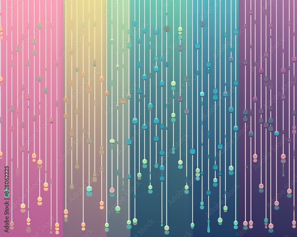 Poster abstract colorful gradient background with vertical lines and hanging spheres. perfect for creative 