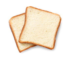 Pieces of fresh toast bread isolated on white, top view