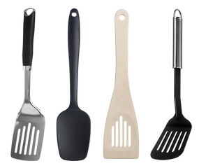 Spatulas isolated on white, set. Cooking utensil