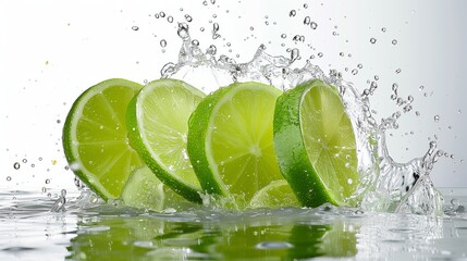 Photorealistic lime slices and juice splash isolated