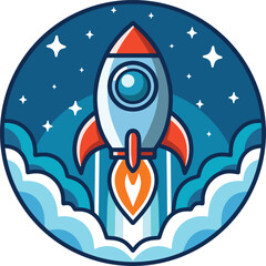 Rocket ship launched to the space illustrations