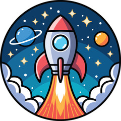 Rocket ship launched to the space illustrations