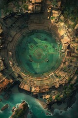 Obraz premium Ancient Arena on a Sinking Island Battle game map fantasy dnd surrounded by quicksand