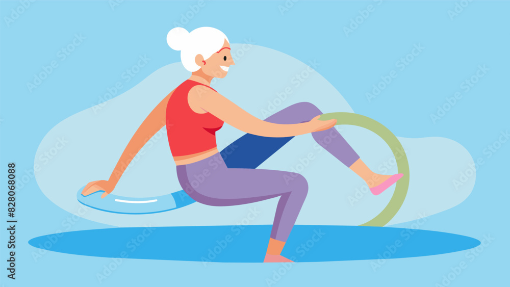 Aufkleber a closeup of a senior participant doing leg exercises with a pool noodle the water providing a cushi