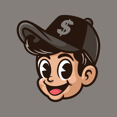 retro rich boy head design vector.eps