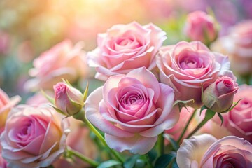 Fototapeta premium Pink roses in soft color, Made with blur style for background
