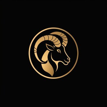 golden goat circular logo, minimalist, professional