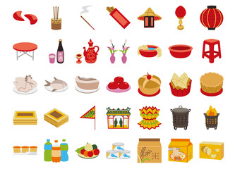 A set of colorful icons for the Chinese Ghost Festival