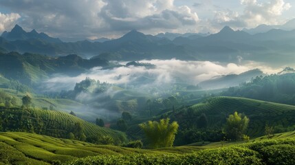 Naklejka premium Landscape photography, spring, Wuyi Mountains, China, tea plantations
