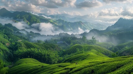 Fototapeta premium Landscape photography, spring, Wuyi Mountains, China, tea plantations