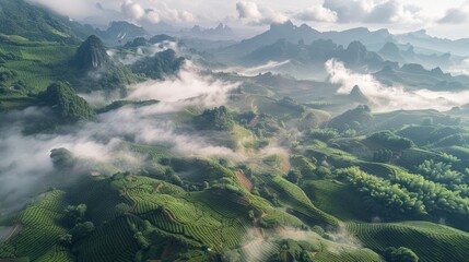 Landscape photography, spring, Wuyi Mountains, China, tea plantations
