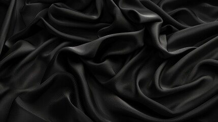 Fototapeta premium Shiny black fabric close-up detail. Luxurious textile concept