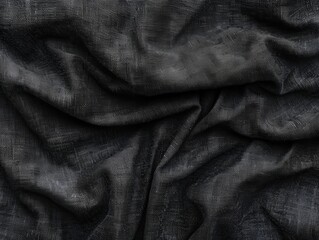 Shiny black fabric with a glossy surface texture. Textile material concept