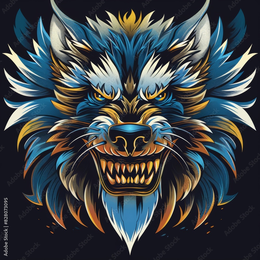 Sticker illustration graphic, wolf monster animal logo