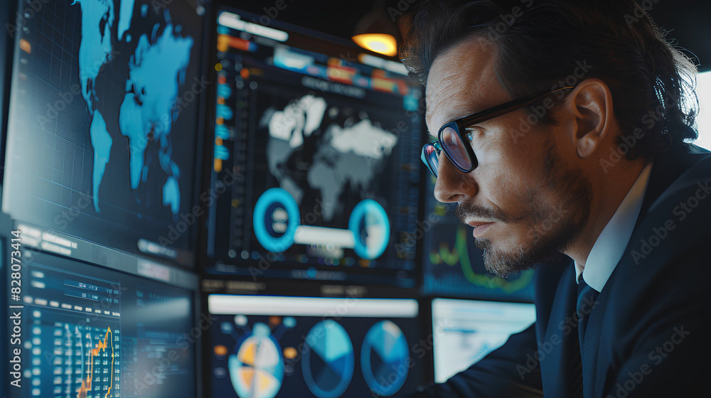 Poster analyst working in business analytics and data management system to make report with kpi and metrics