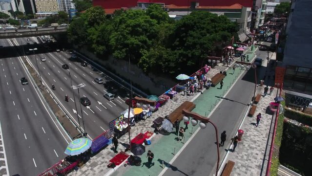Aerial view of  Osaka City Viaduct in the Liberdade (japanese immigration neighborhood), and Radial Leste Avenue - S&atilde;o Paulo, Brazil