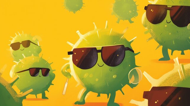 Imagine a hip cartoon character flaunting stylish black sunglasses inspired by the fascinating spirilla bacteria