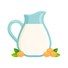 Jug of soy milk. Flat icon isolated on white background. Dairy-free milk concept for vegan and lactose-intolerant consumers. Perfect for use in nutritional guides and plant-based product branding