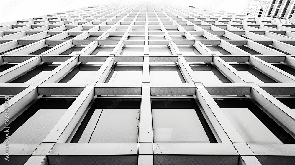 Poster a building with many windows and a white background