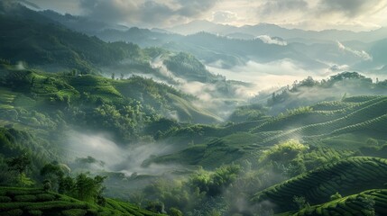 Landscape photography, spring, Wuyi Mountains, China, tea plantations