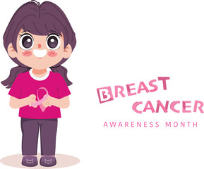 Woman support campaign to fight on breast cancer with pink ribbon in breast cancer awareness month.