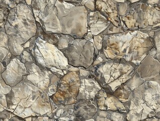 Close-up of rock wall with numerous large rocks. Geological formation concept