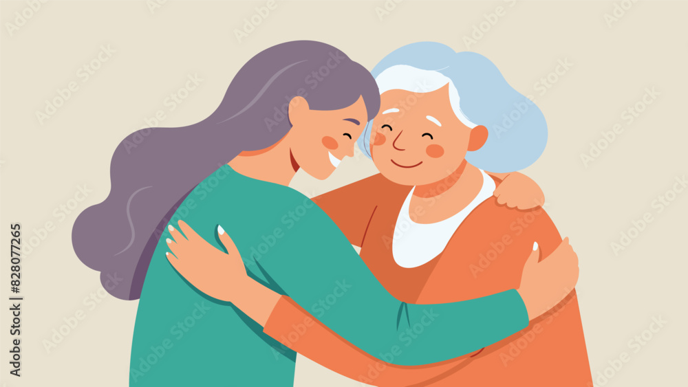 Wall mural an elderly woman receiving a gentle hug from a caregiver demonstrating the power of physical touch i