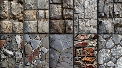 Four different stone textures showcasing diverse appearances. Geological variety concept
