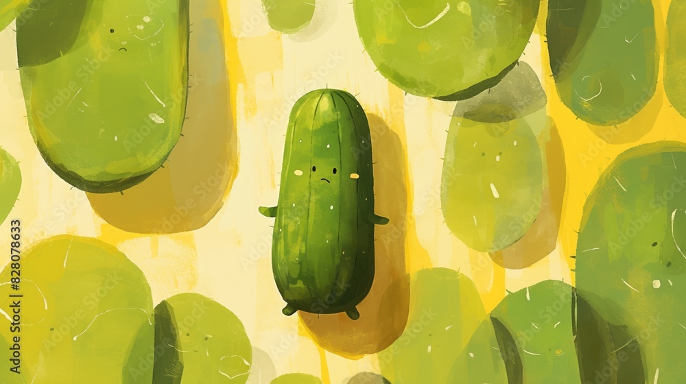 Poster illustrating an adorable character design featuring a cucumber is a creative and delightful approach