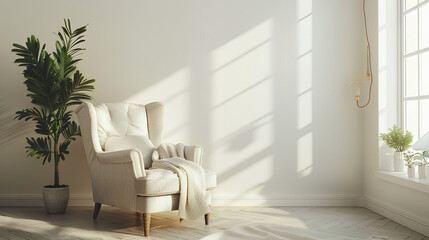 Living room interior have armchair and decor accessories with white color wall