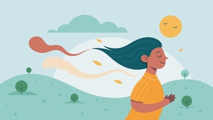 The gentle breeze on my skin reminds me to be present and appreciate the small moments during my mindfulness and photography walk.. Vector illustration