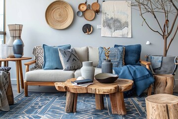 Scandinavian Sanctuary in Blue and Gray Tones Living Room