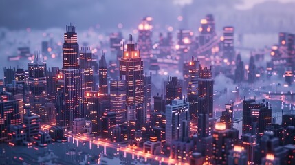 Obraz premium megacity at dusk , magicavoxel, voxel art 